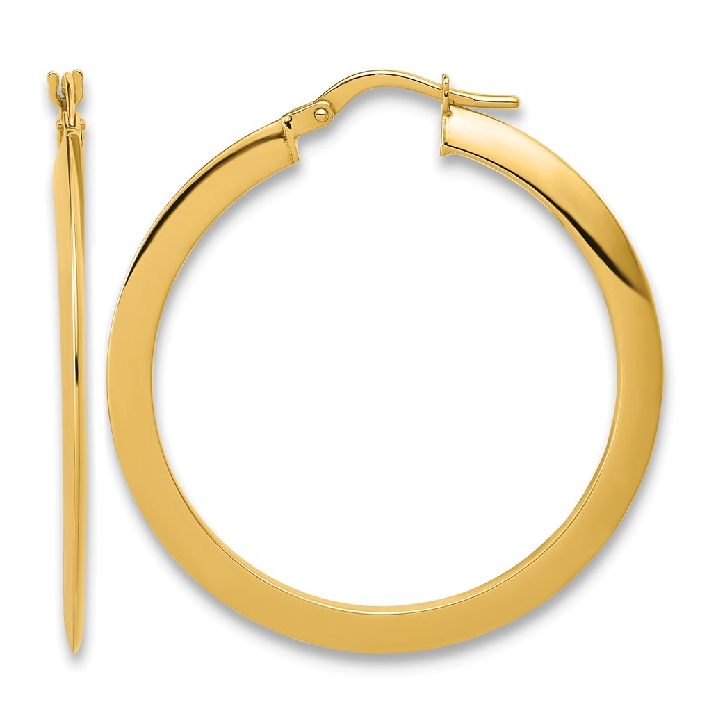 14k Yellow Gold Polished Flat Tube Hoop Earrings