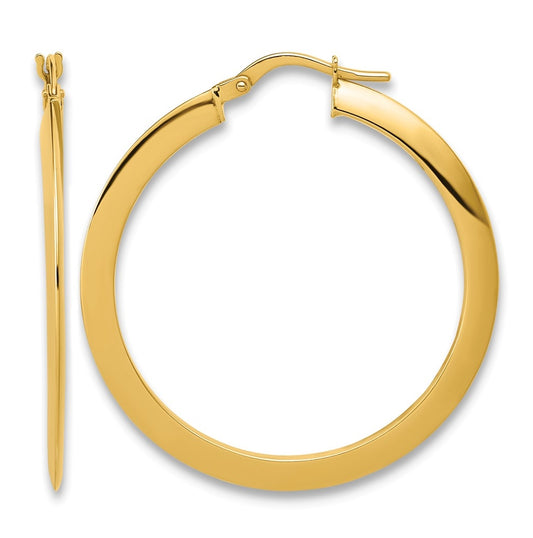 14k Yellow Gold Polished Flat Tube Hoop Earrings