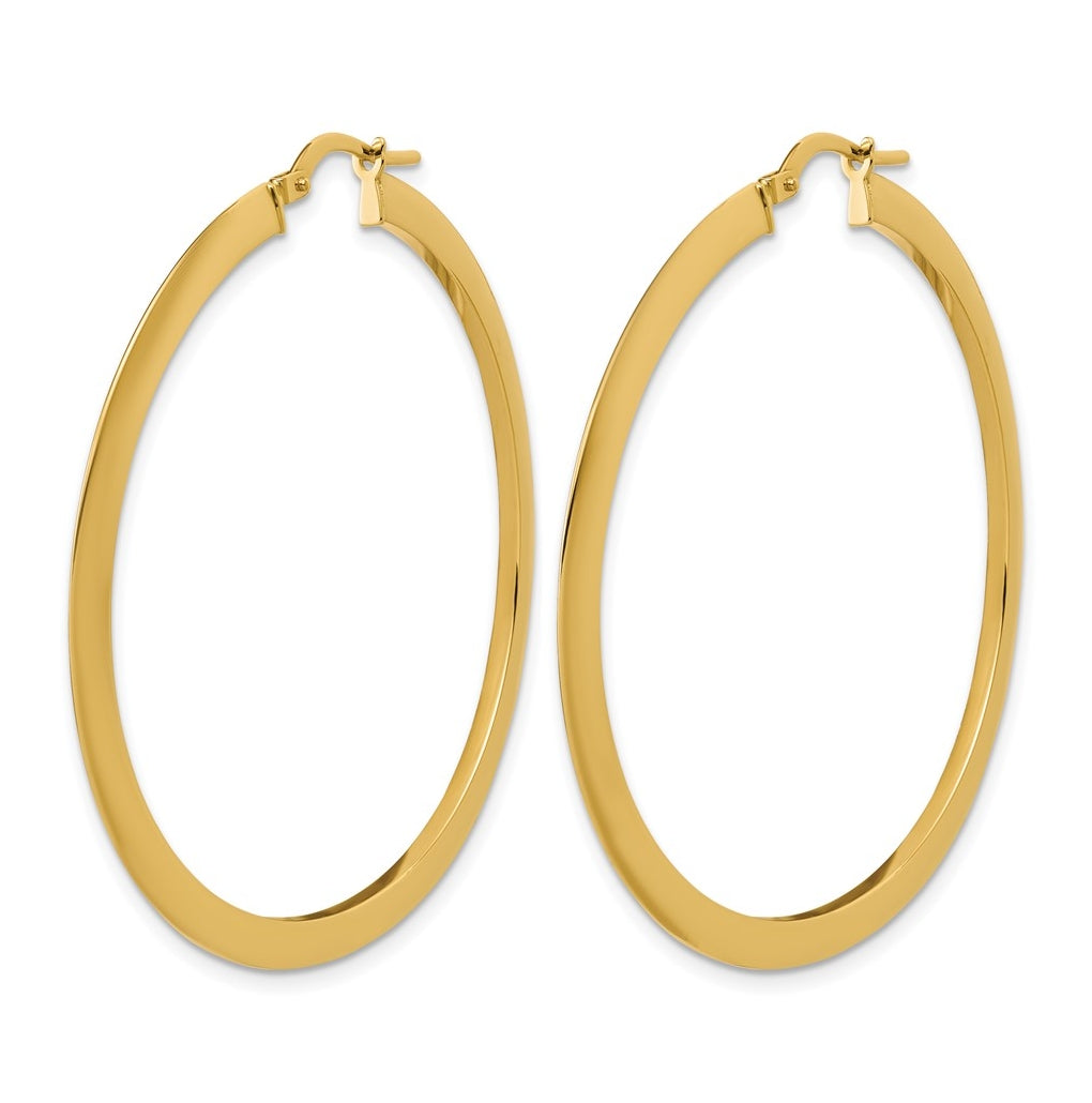 14k Yellow Gold Polished Flat Tube Hoop Earrings