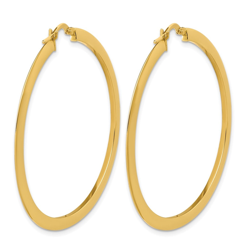 14k Yellow Gold Polished Flat Tube Hoop Earrings