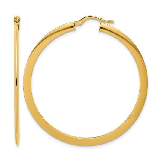 14k Yellow Gold Polished Flat Tube Hoop Earrings