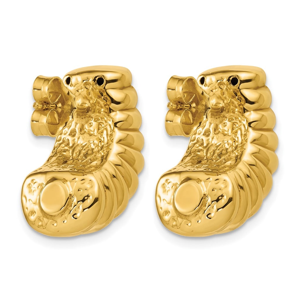 14k Yellow Gold Polished and Grooved Hollow Puffed Post Earrings