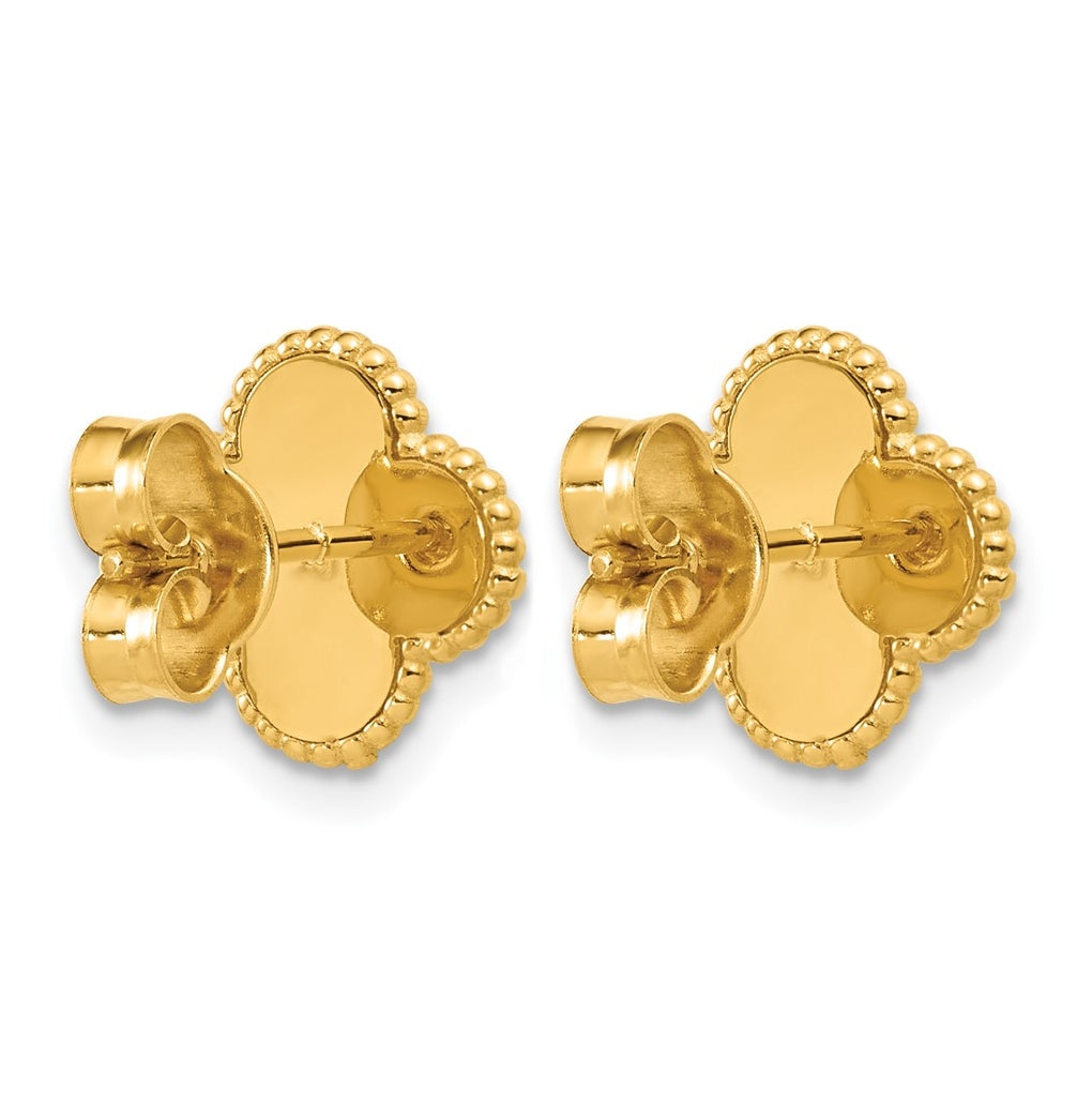 14k Yellow Gold Polished and Diamond-cut Clover Post Earrings