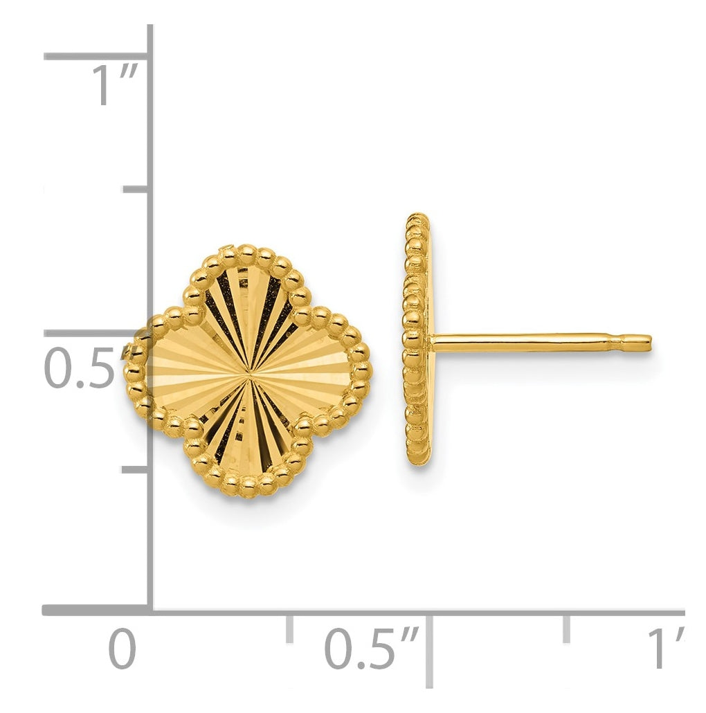 14k Yellow Gold Polished and Diamond-cut Clover Post Earrings