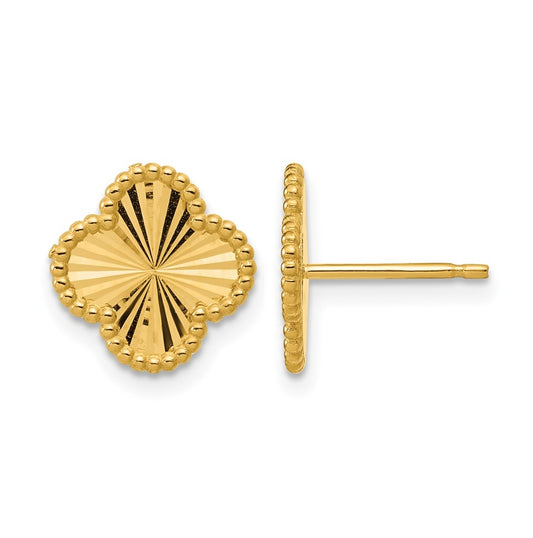 14k Yellow Gold Polished and Diamond-cut Clover Post Earrings