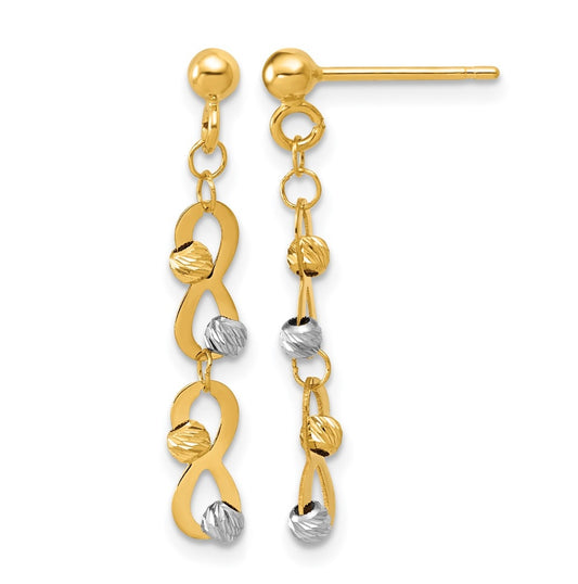 14K Two-tone D/C Beaded Infinity Dangle Post Earrings