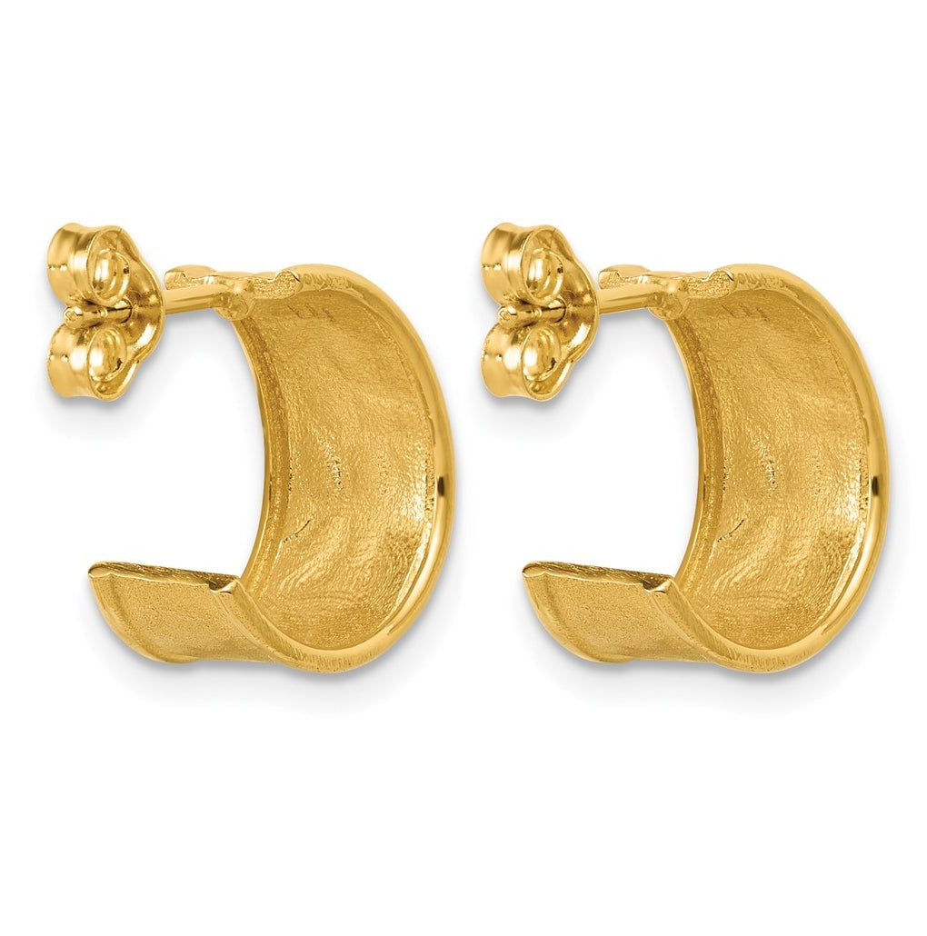 14k Yellow Gold Polished and Hammered J-Hoop Earrings