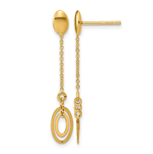 14k Yellow Gold Polished Fancy Oval Dangle Post Earrings