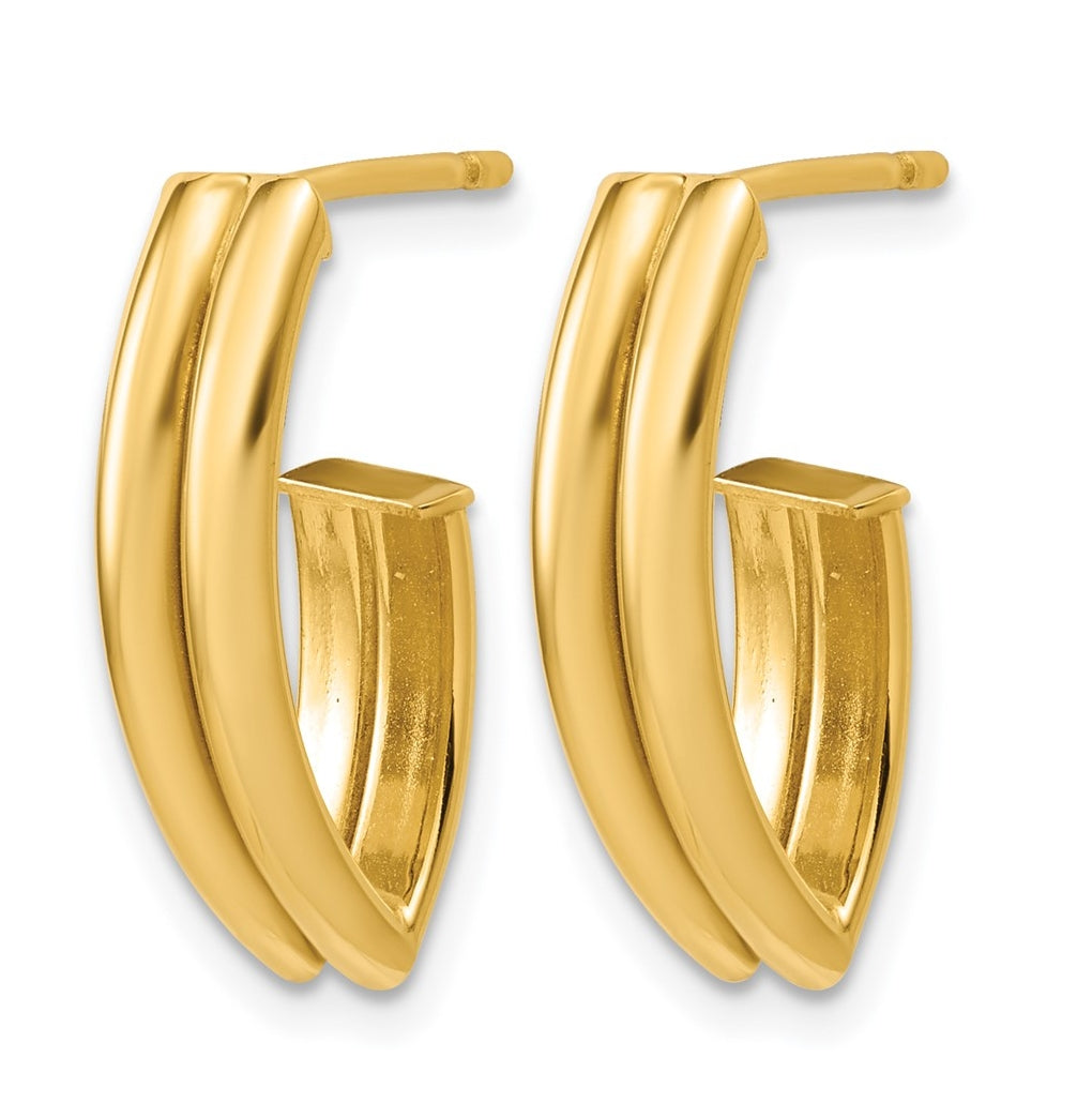 14k Yellow Gold Polished and Grooved J-Hoop Earrings