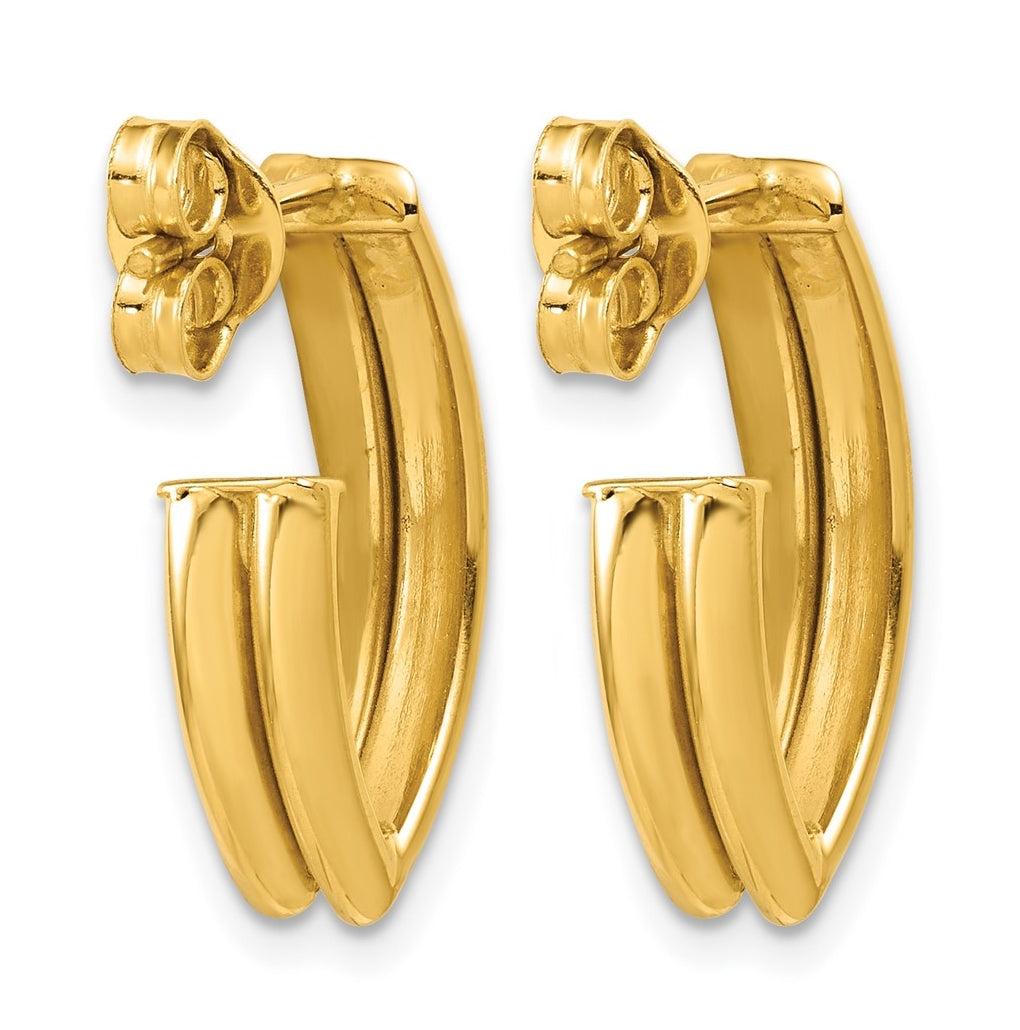 14k Yellow Gold Polished and Grooved J-Hoop Earrings