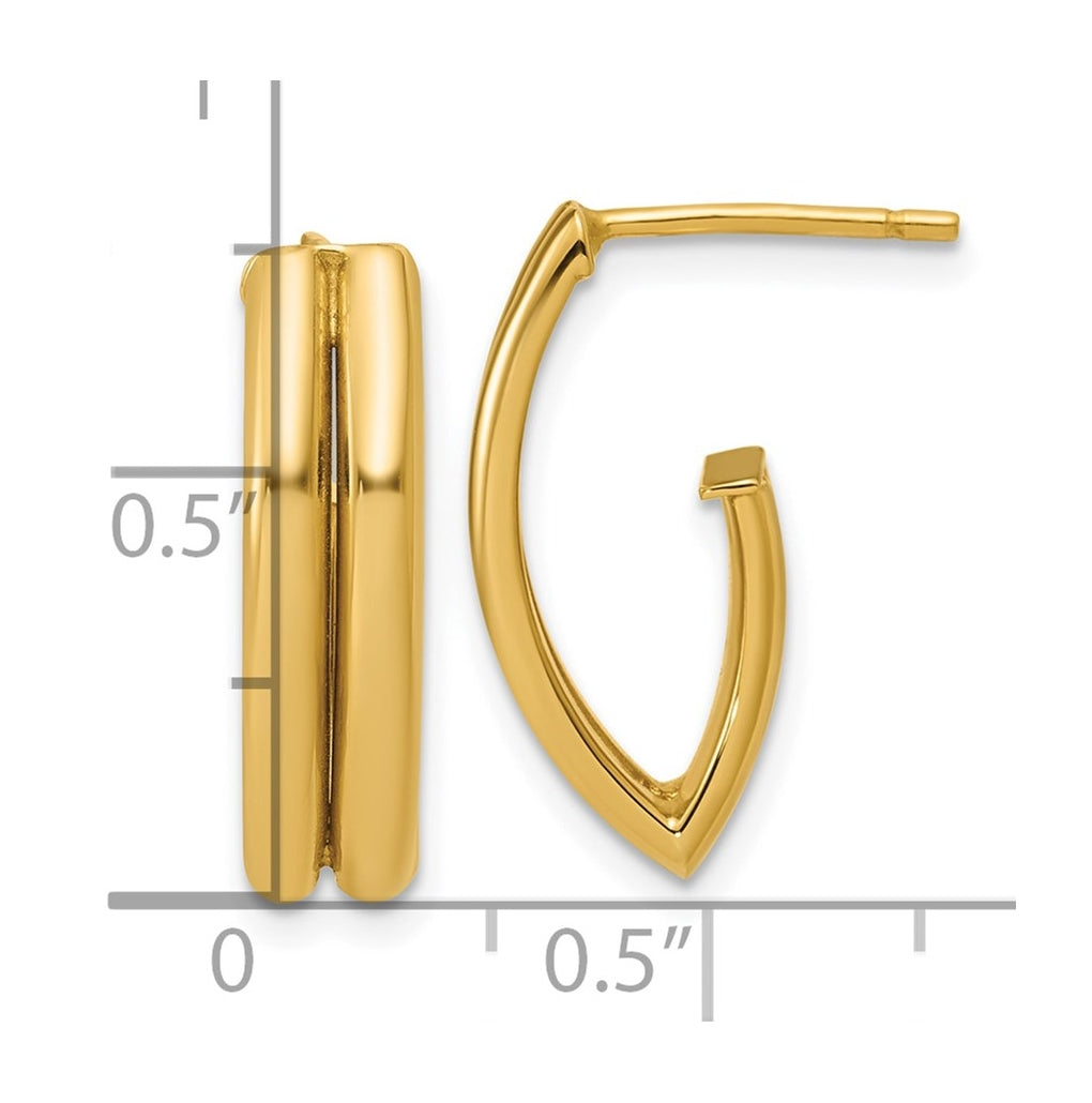 14k Yellow Gold Polished and Grooved J-Hoop Earrings