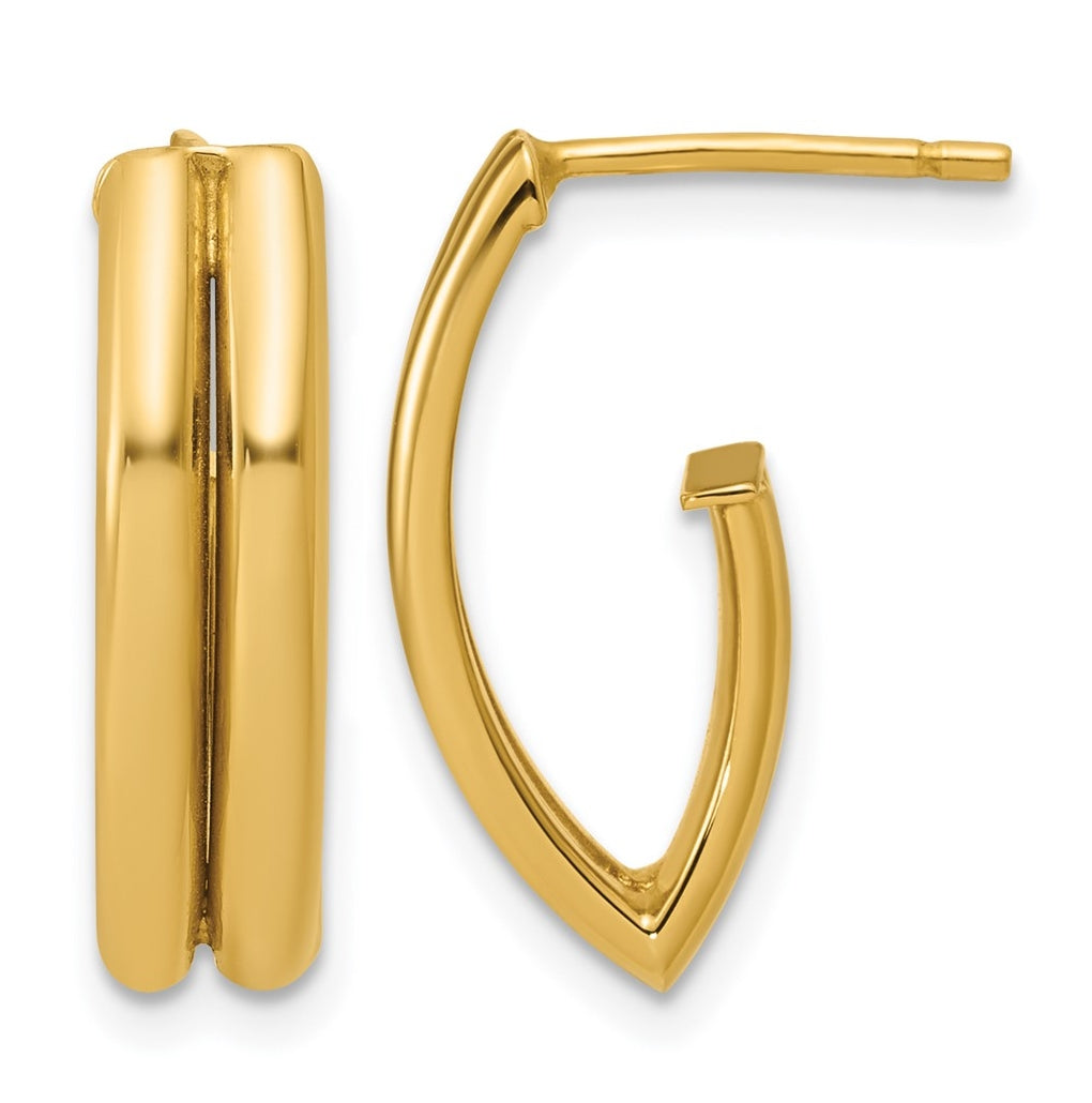 14k Yellow Gold Polished and Grooved J-Hoop Earrings