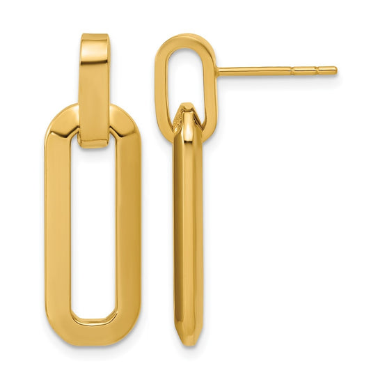 14k Yellow Gold Polished Fancy Link Dangle Post Earrings