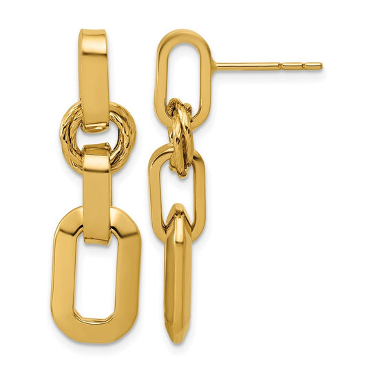 14k Yellow Gold Polished Fancy Link Dangle Post Earrings