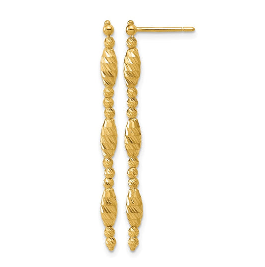 14k Yellow Gold Polished and Diamond-cut Beaded Fancy Dangle Post Earrings