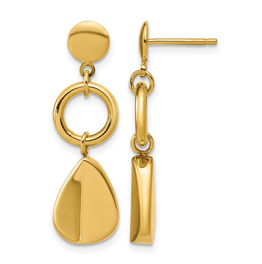 14k Yellow Gold Polished Geometric Fancy Dangle Post Earrings