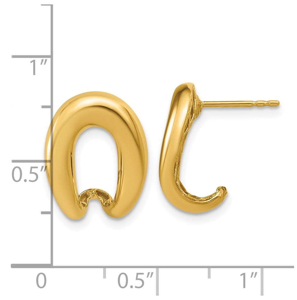 14k Yellow Gold Polished Fancy J-Hoop Post Earrings