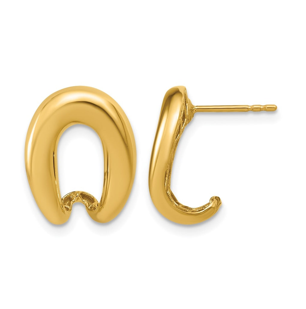 14k Yellow Gold Polished Fancy J-Hoop Post Earrings