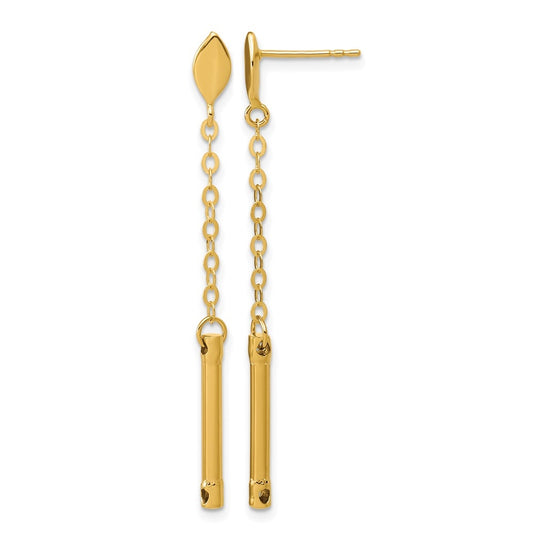 14k Yellow Gold Polished Bar Dangle Post Earrings