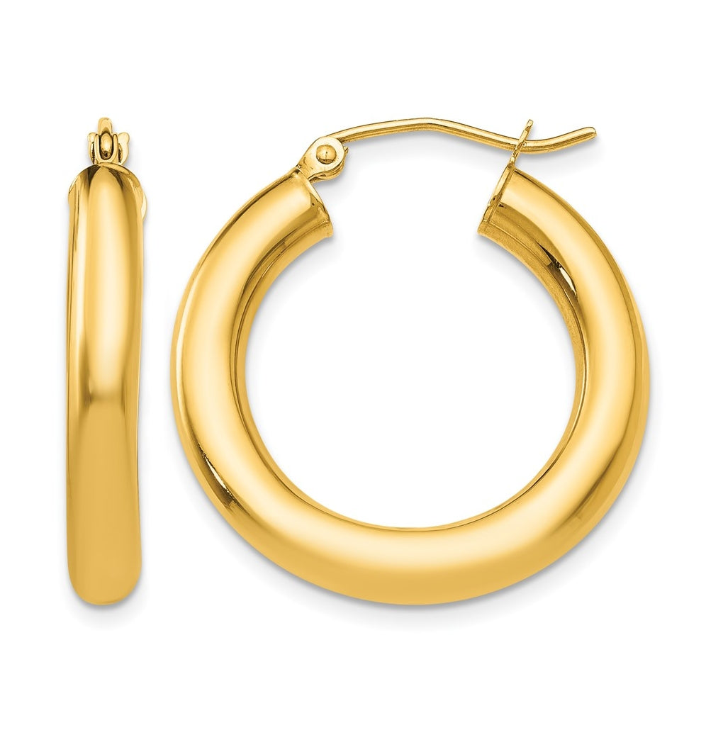 14k Yellow Gold Polished 5mm x 25mm Lightweight Hoop Earrings