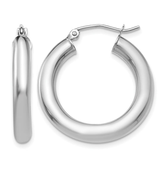 14k White Gold Polished 5mm x 25mm Lightweight Hoop Earrings