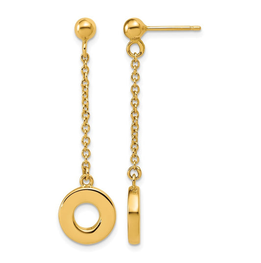 14k Yellow Gold Polished Circle Dangle Post Earrings