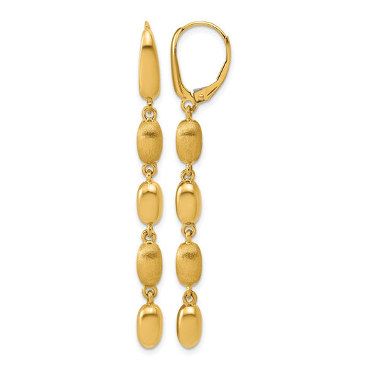 14k Yellow Gold Polished and Brushed Fancy Leverback Dangle Earrings