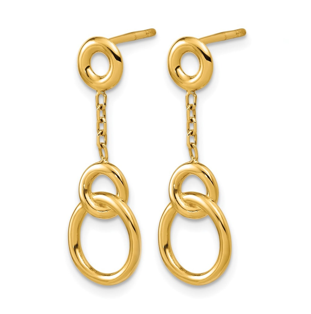 14k Yellow Gold Polished Circle Dangle Post Earrings