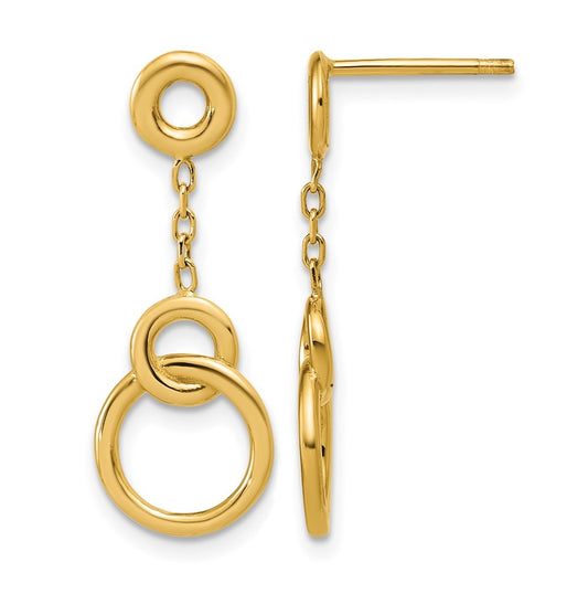 14k Yellow Gold Polished Circle Dangle Post Earrings