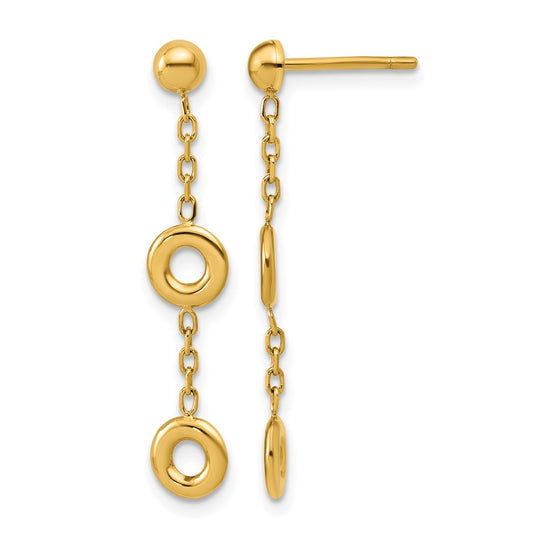 14k Yellow Gold Polished Circle Post Dangle Earrings