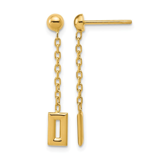 14k Yellow Gold Polished Rectangle Dangle Post Earrings