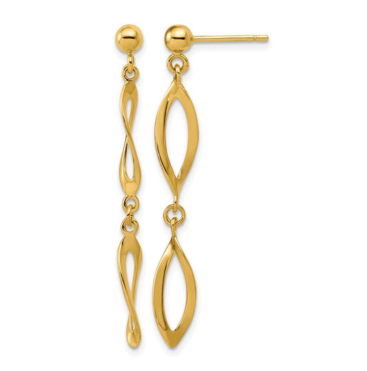 14k Yellow Gold Polished Fancy Dangle Post Earrings