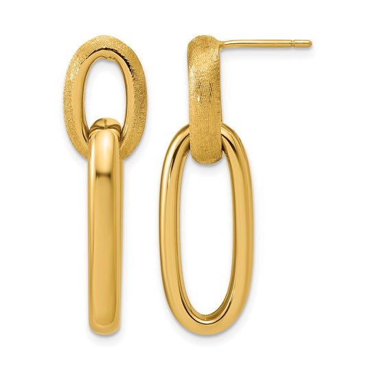 14k Yellow Gold Polished and Brushed Ovals Dangle Post Earrings