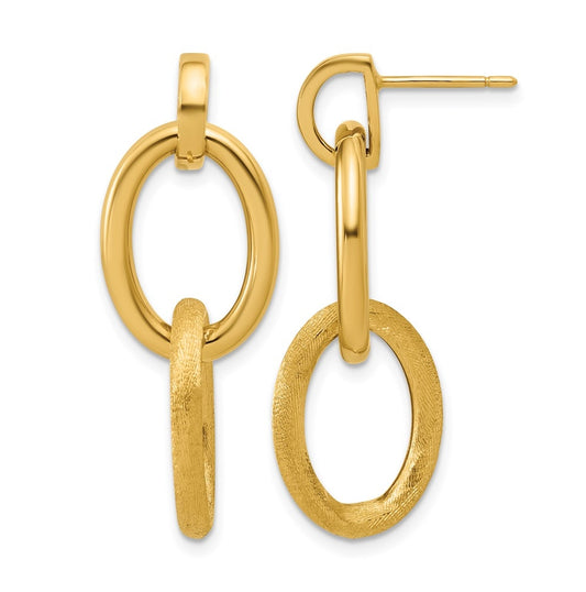 14k Yellow Gold Polished and Brushed Ovals Dangle Post Earrings