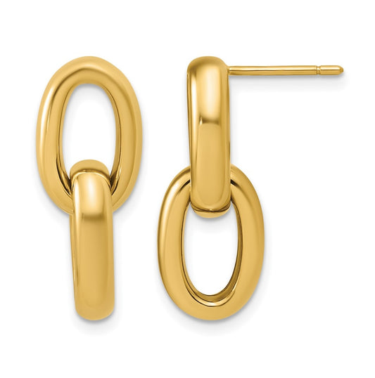 14k Yellow Gold Polished Ovals Dangle Post Earrings