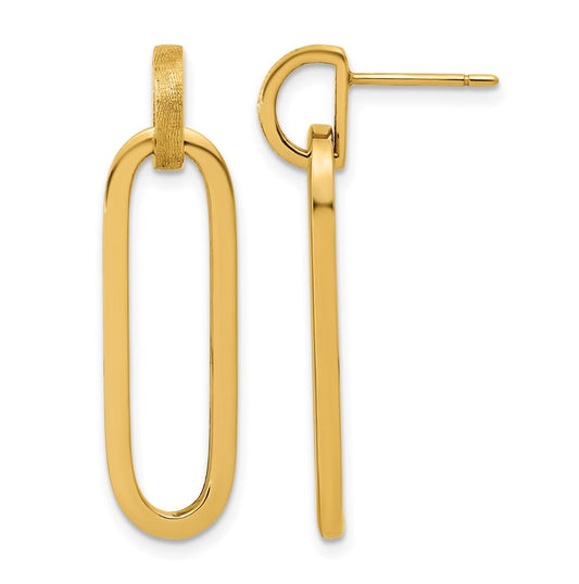 14k Yellow Gold Polished and Brushed Oval Dangle Post Earrings