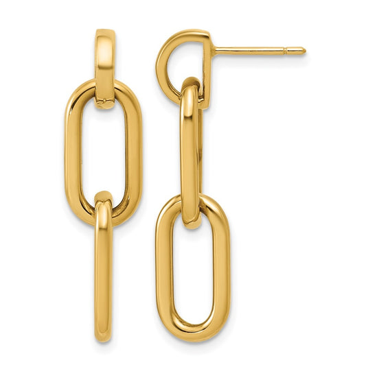 14k Yellow Gold Polished Oval Link Dangle Post Earrings