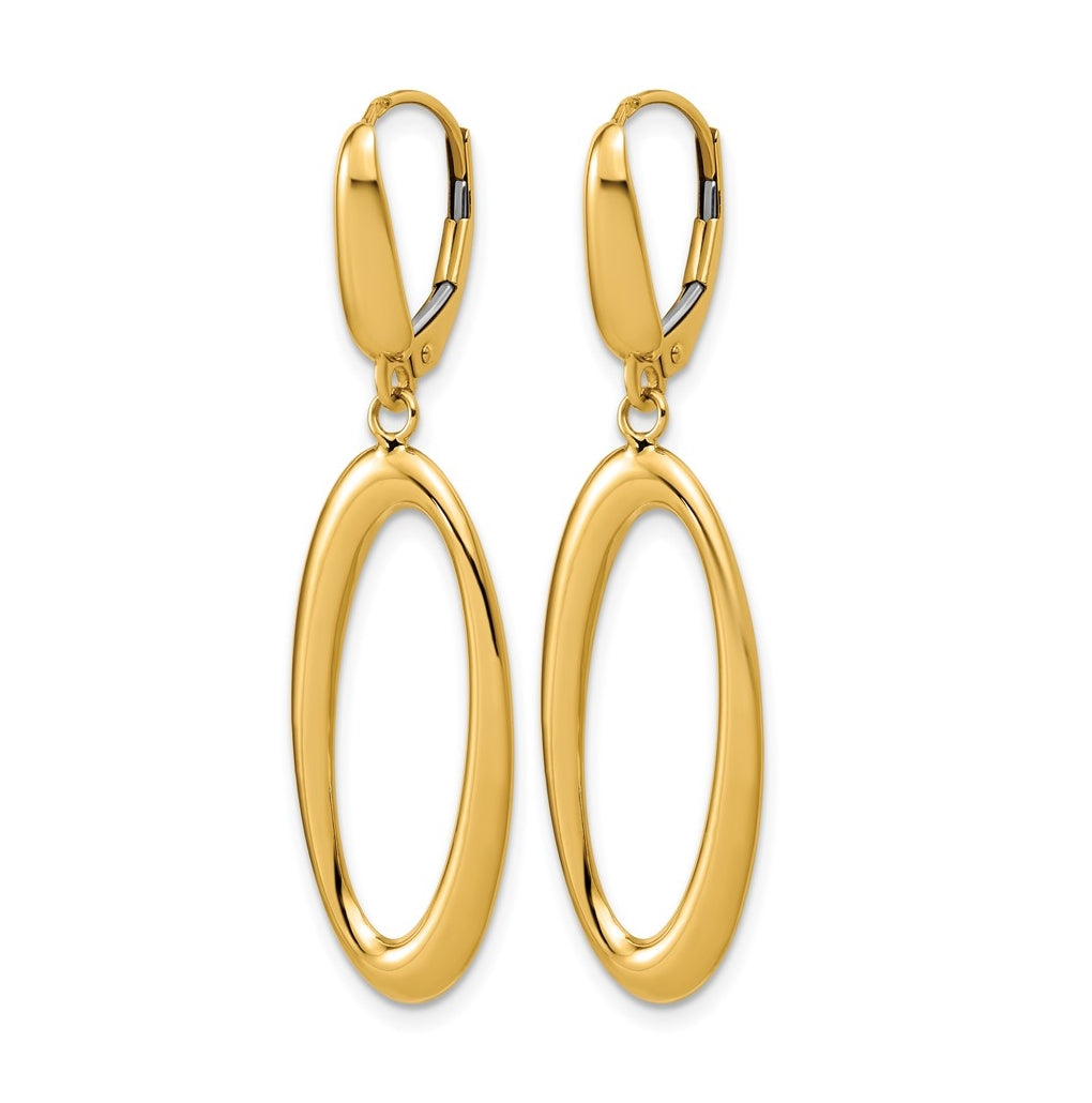 14k Yellow Gold Polished Fancy Oval Leverback Earrings