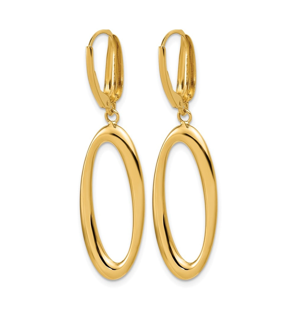 14k Yellow Gold Polished Fancy Oval Leverback Earrings