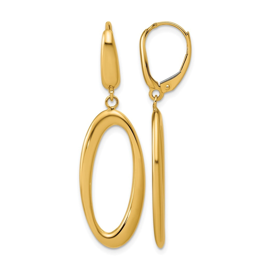 14k Yellow Gold Polished Fancy Oval Leverback Earrings