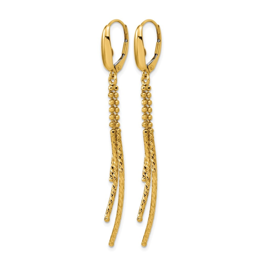 14k Yellow Gold Polished and Dia-cut 3-strand Bar leverback Earrings