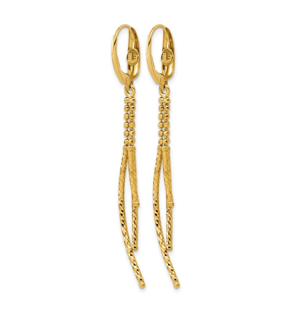14k Yellow Gold Polished and Dia-cut 3-strand Bar leverback Earrings
