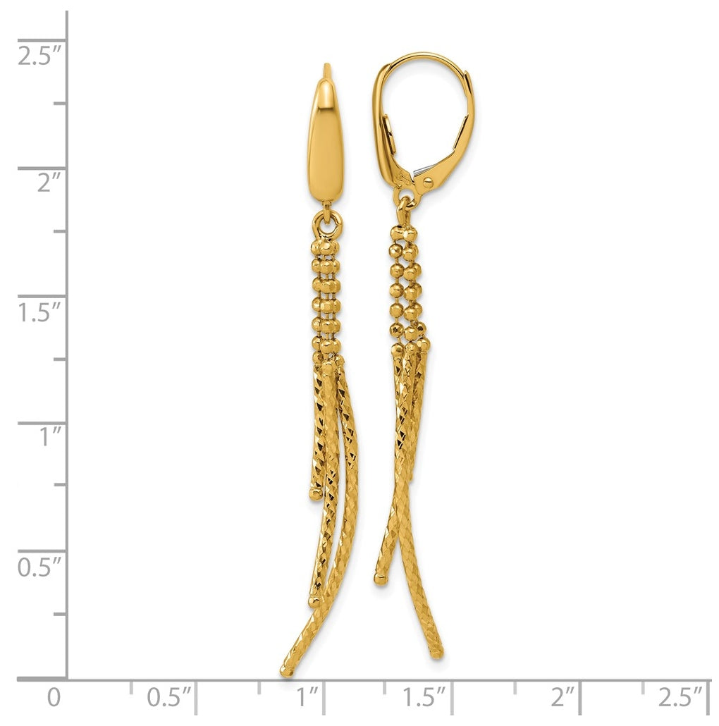 14k Yellow Gold Polished and Dia-cut 3-strand Bar leverback Earrings