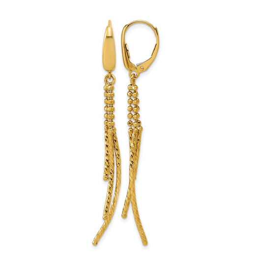 14k Yellow Gold Polished and Dia-cut 3-strand Bar leverback Earrings