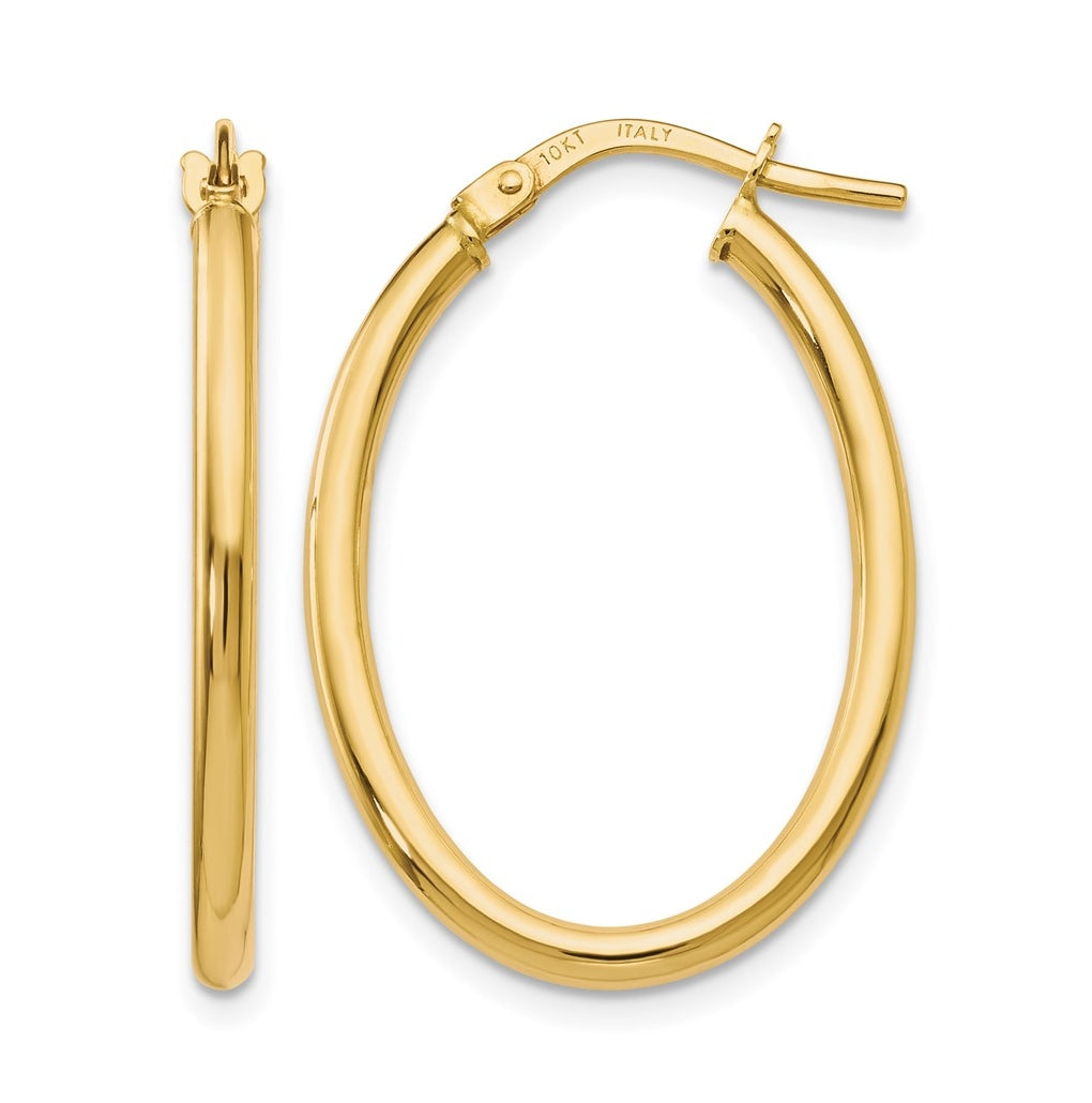 14k Yellow Gold Polished Oval Hinged Hoop Earrings