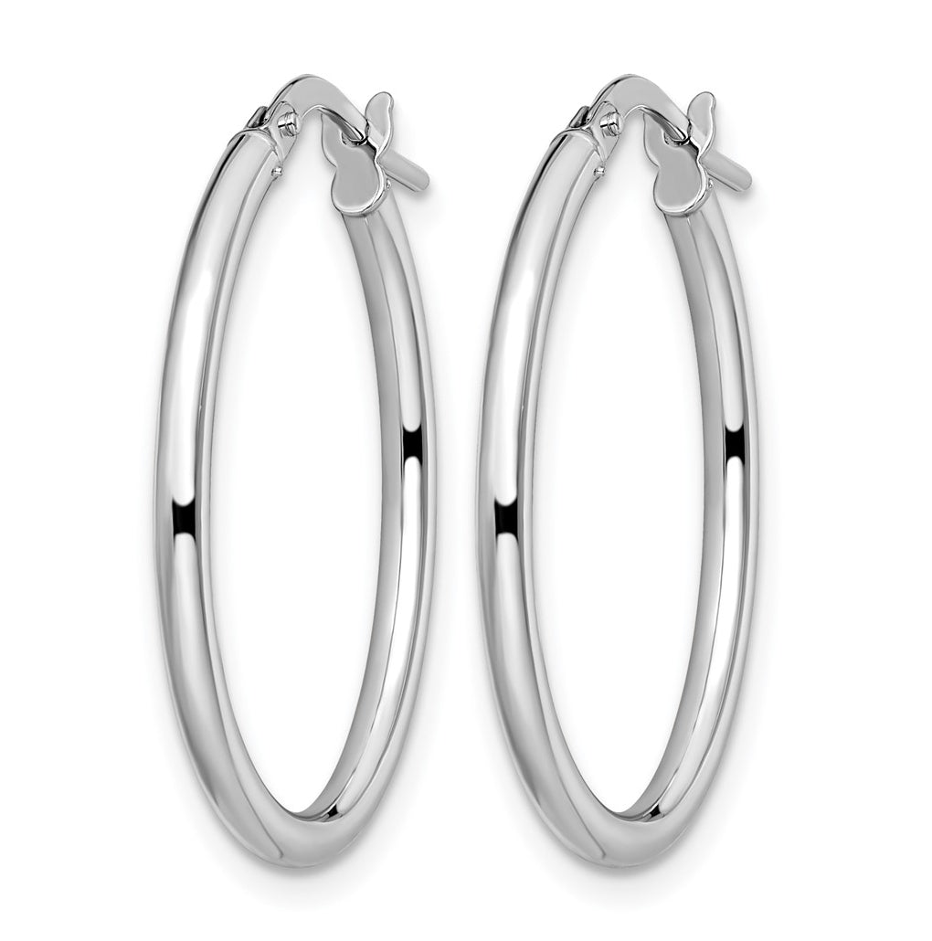 14K White Gold Polished Oval Hinged Hoop Earrings