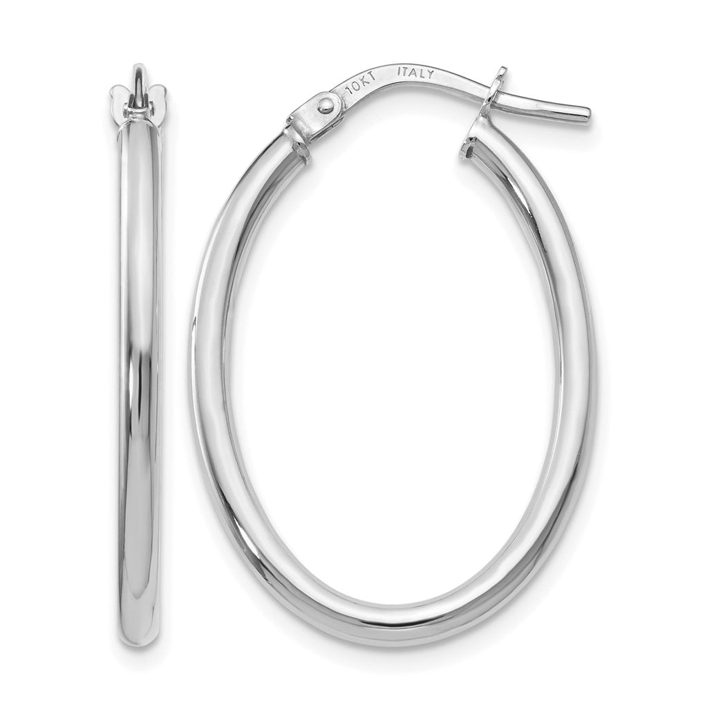 14K White Gold Polished Oval Hinged Hoop Earrings