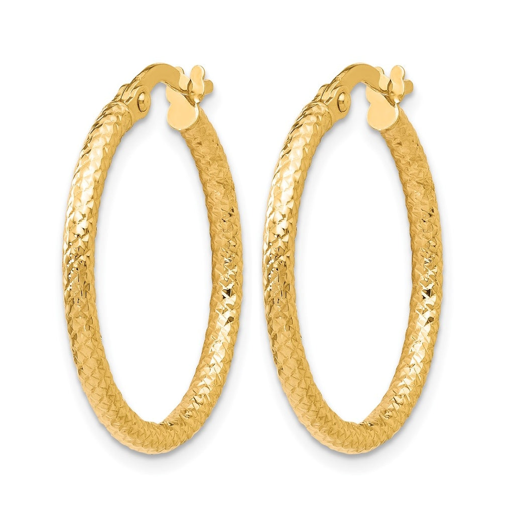 14k Yellow Gold Diamond-cut 2mm Round Tube Hoop Earrings