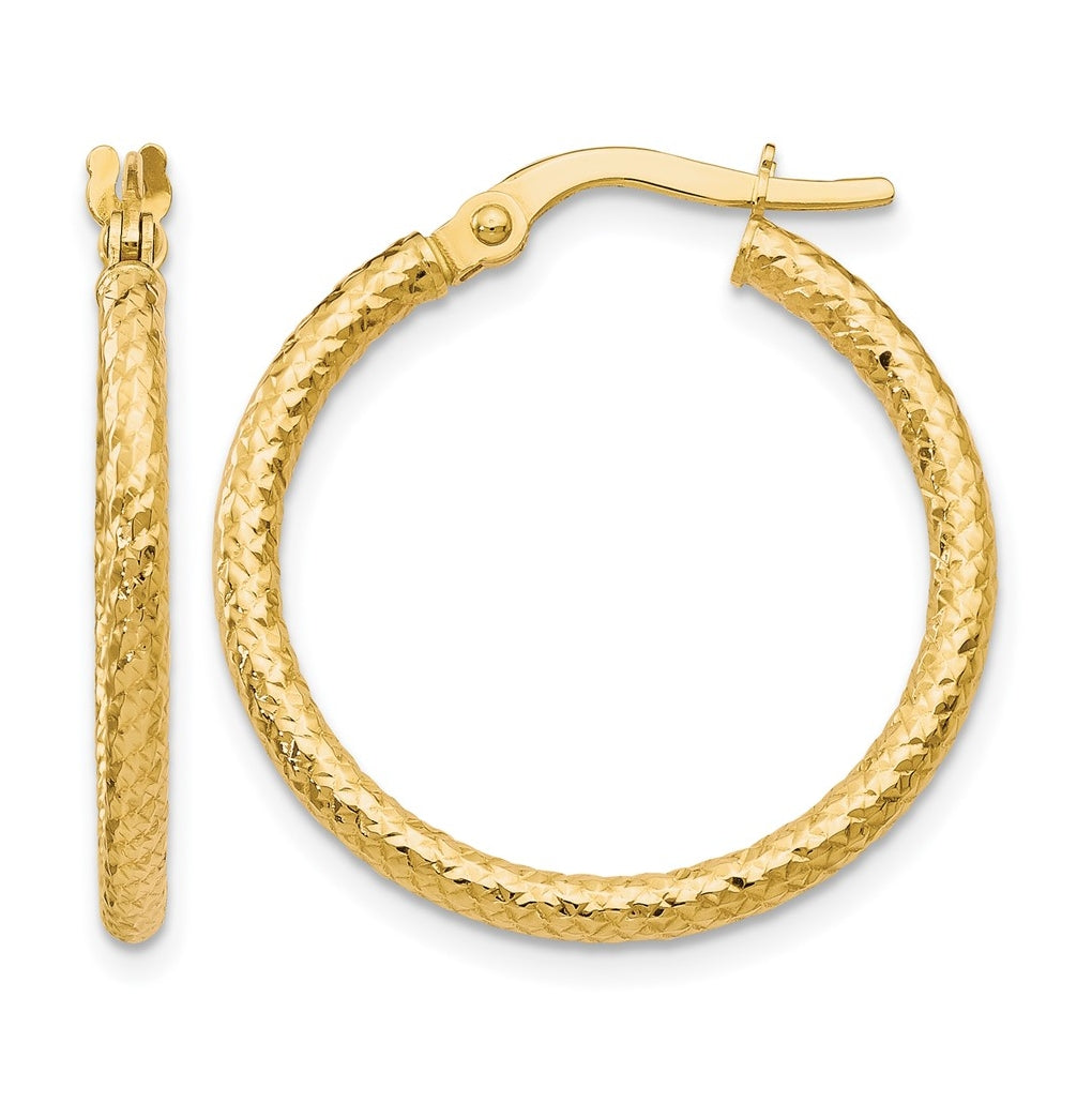 14k Yellow Gold Diamond-cut 2mm Round Tube Hoop Earrings