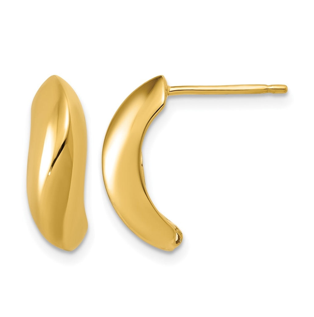 14k Yellow Gold Polished J-Hoop Post Earrings